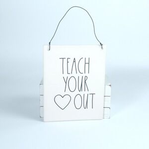 Rae Dunn "Teach Your Heart Out" Ceramic Hanging Wall Plaque Farmhouse Decor